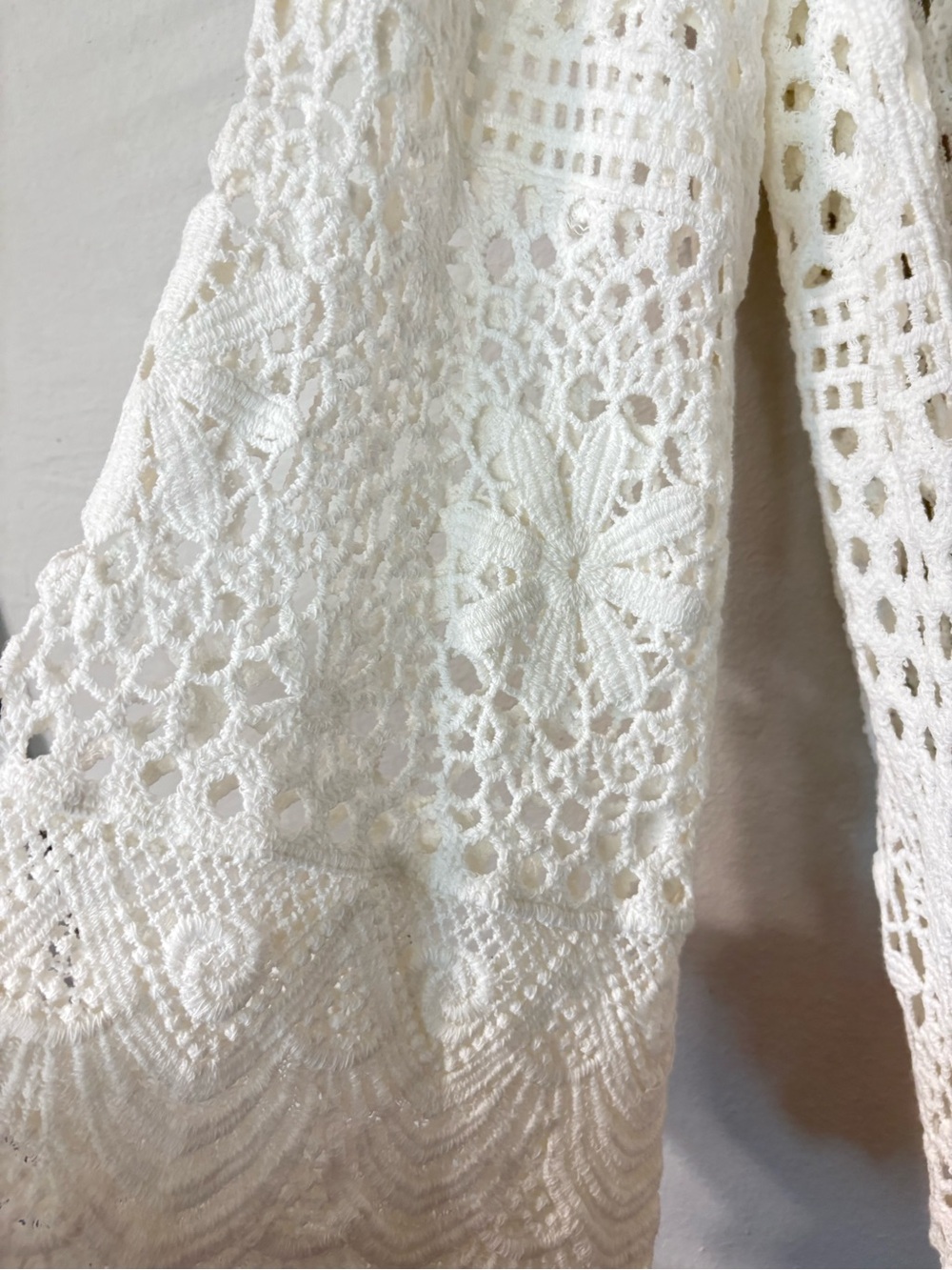 Roaman's Plus Size White Crochet Longline Openwork Cardigan - Picture 15 of 16